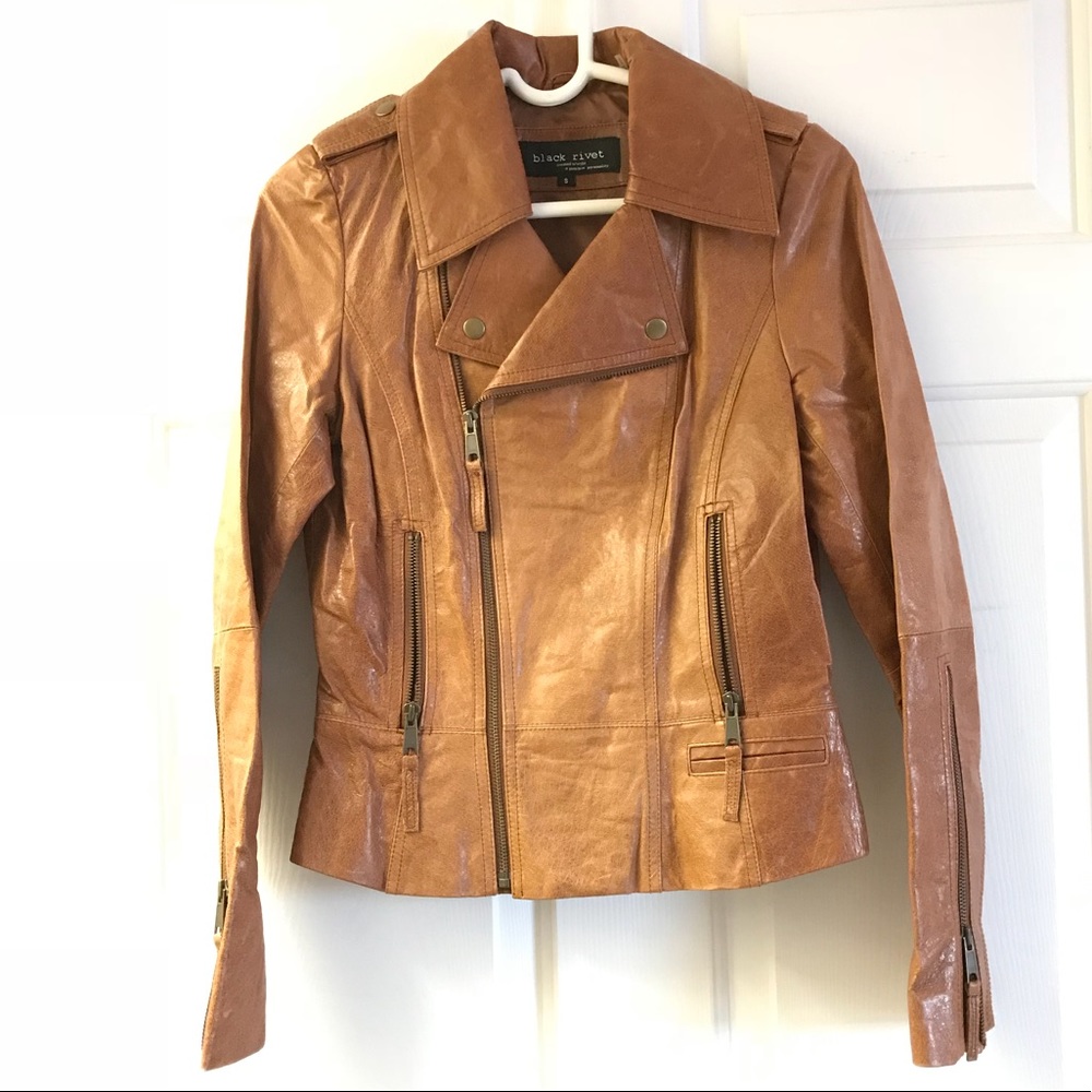 Timeless cognac leather biker jacket NWOT